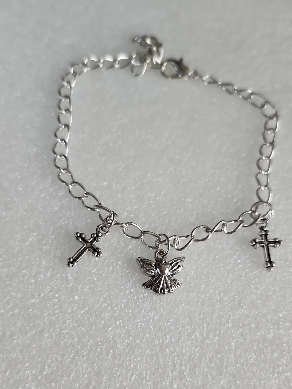 Hand Crafted Silver Angel & Cross Charm Bracelet Anklet